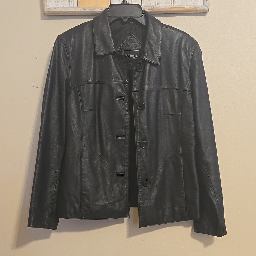 Womens Outbrook Black Leather Classic Black Jacket Sz Small